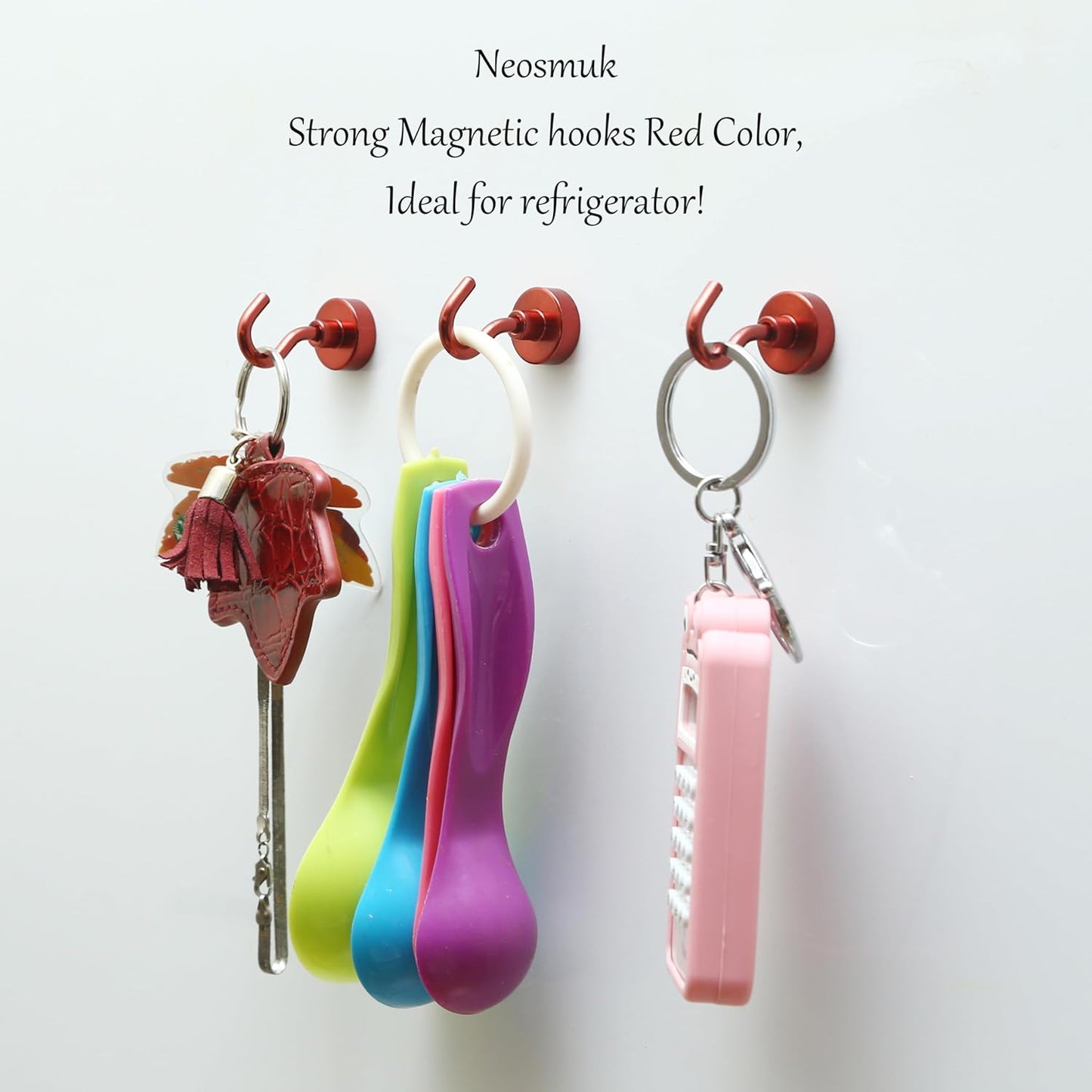 Neosmuk Magnetic Hooks,30lb Heavy Duty Earth Magnets with Hook for Refrigerator, Extra Strong Cruise Hook for Hanging, Magnetic Hanger for Curtain, Grill (Red, 4 Pack)