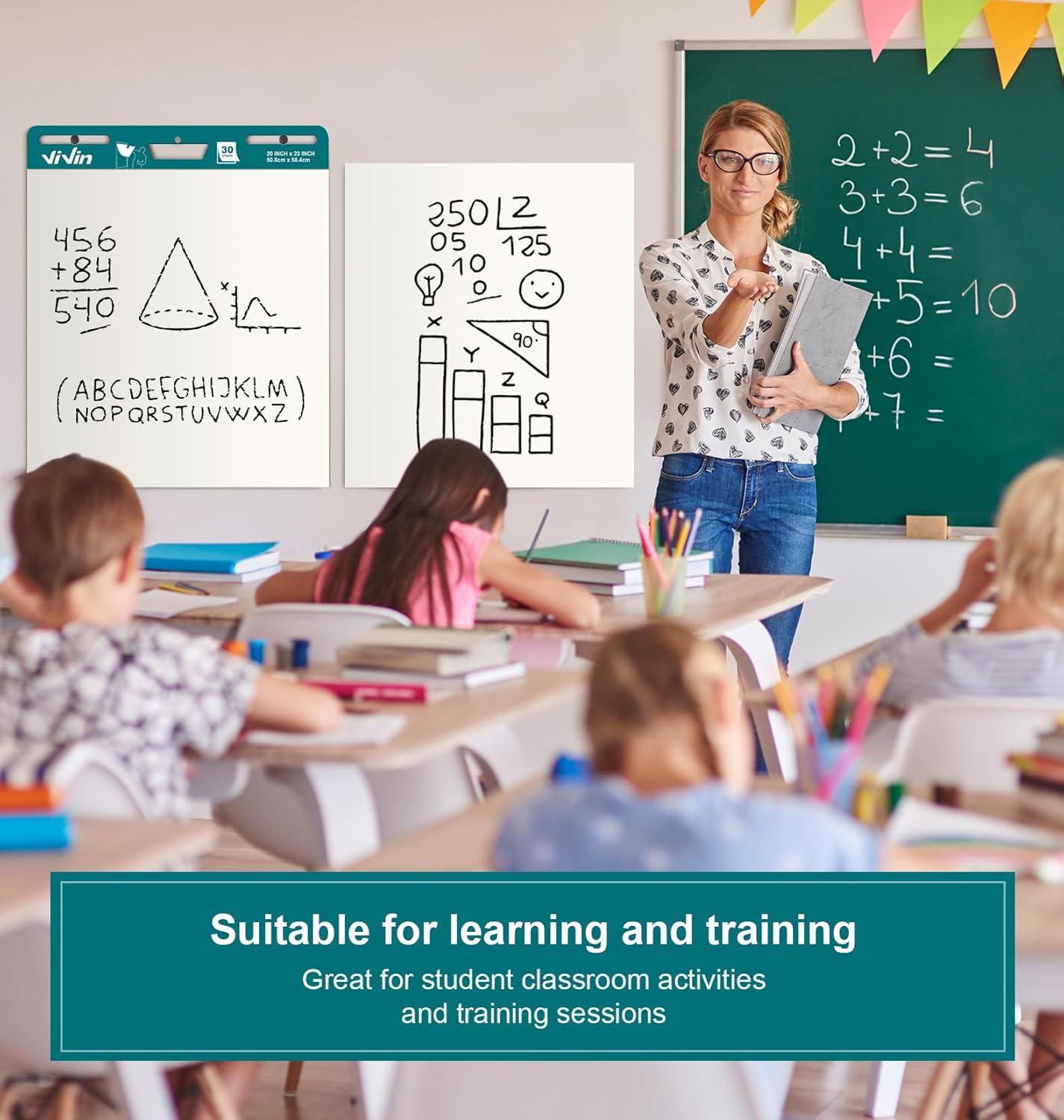 ViVin Sticky Easel Pad, 20 x 23 Inches Flip Chart Paper for Teachers and Students, Self Stick Easel Paper, 30 Sheets/Pad, 6 Pads/Pack