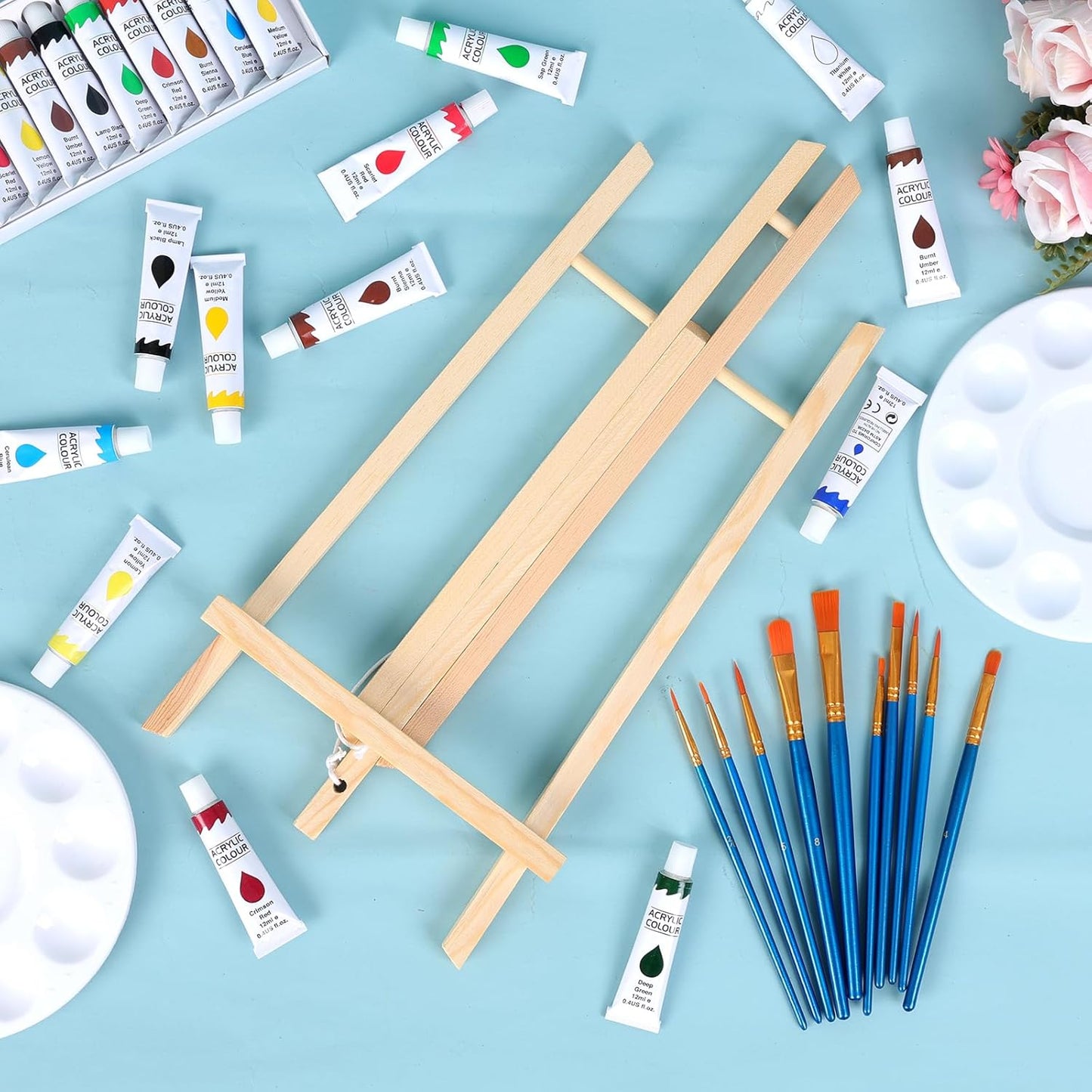 ESRICH 6 Pack 16in Wood Easels,Tabletop Easel for Painting,Painting Party, Displaying Canvases, Kids Student Table School Desktop, Portable Canvas Photo Picture Sign Holder