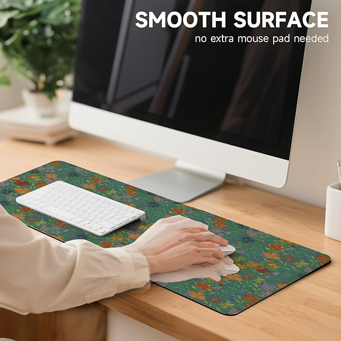 Botanical Floral Desk Pad Blotter,Large Mouse Pad 35 x 17in,PU Leather Desk Mat Writing Pad Protector, Non-Slip Waterprrof,Desktop Decor for Home Office Women Girls (Gorgeous Flowers)