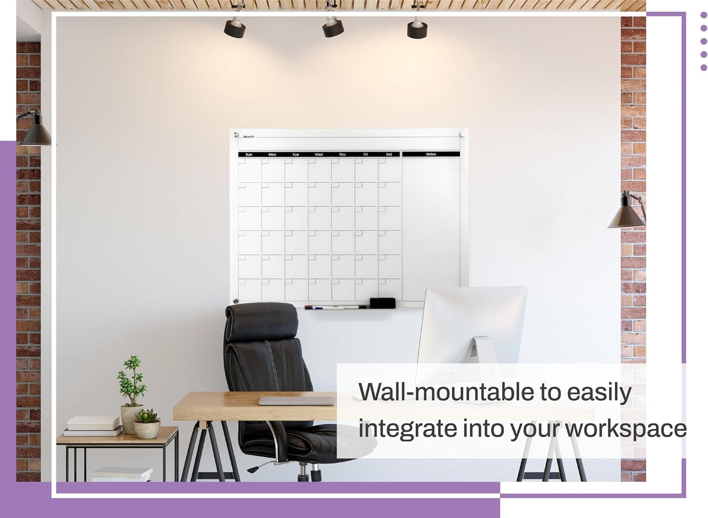 Real Glass Dry Erase Monthly Calendar, Giant Size 34" x 46", White Tempered Glass Surface, Frameless Wall Mount, with 4 Assorted Color Markers and Eraser, by Better Office Products (Bright White)