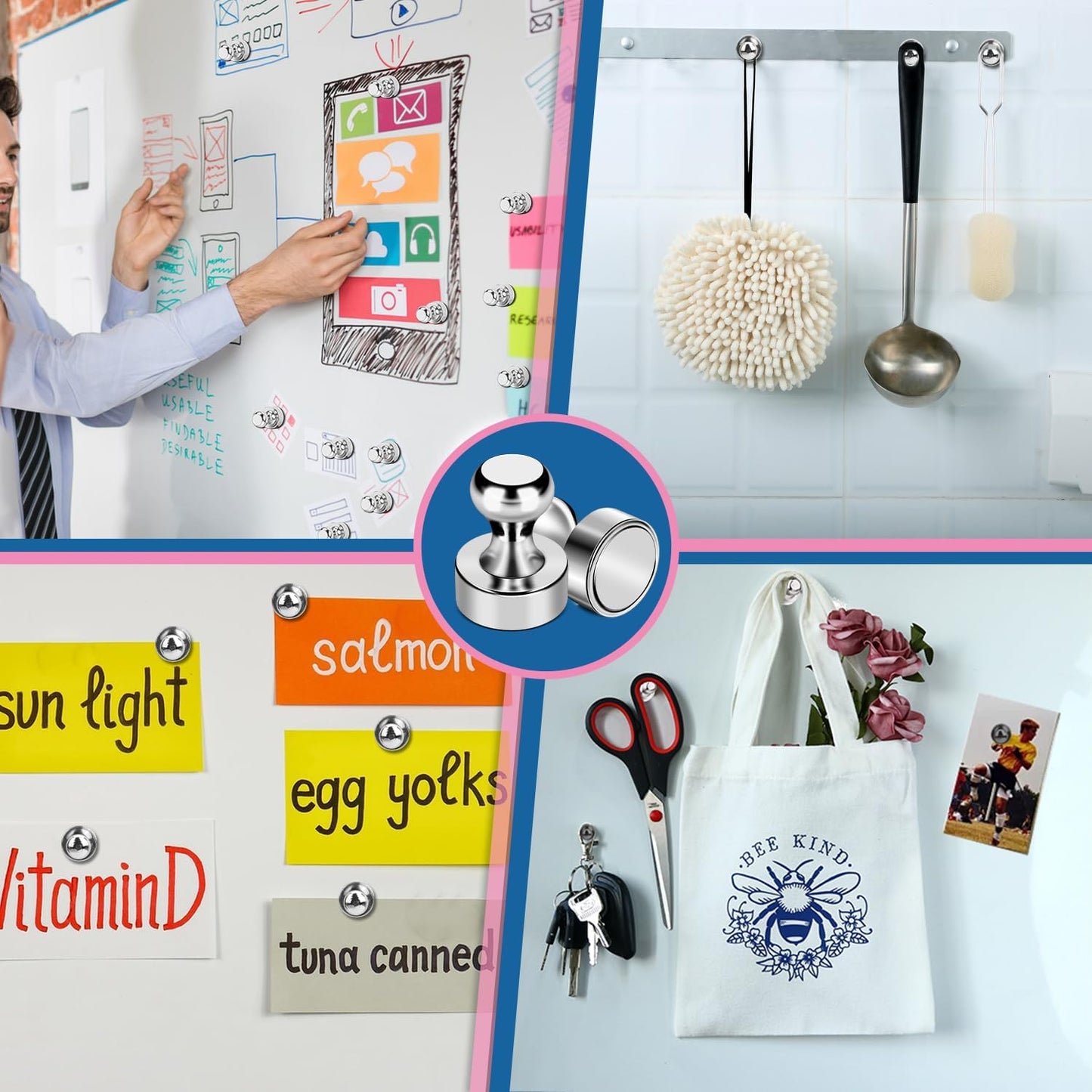 LOVIMAG 18Pcs Modern Minimalist Refrigerator Magnets, Strong Neodymium Metal Fridge Magnets for Whiteboard, Kitchen, Office, School