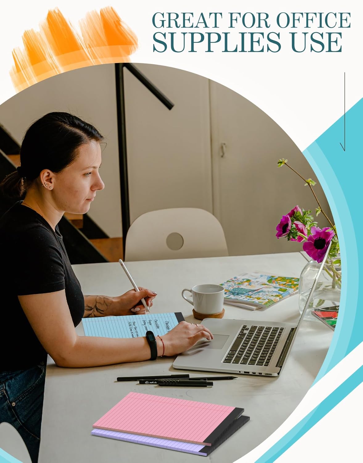 Legal Pads 8.5 x 11 Colored Note Pads 8.5 x 11 Note Paper, 6 Pack Purple Paper Pads 8.5 x 11 Wide Ruled Notepads, Colored Legal Pads 8-1/2 x 11 Writing Pad, Pink Notebook Paper 8.5 x 11, 30 Sheets/Pad