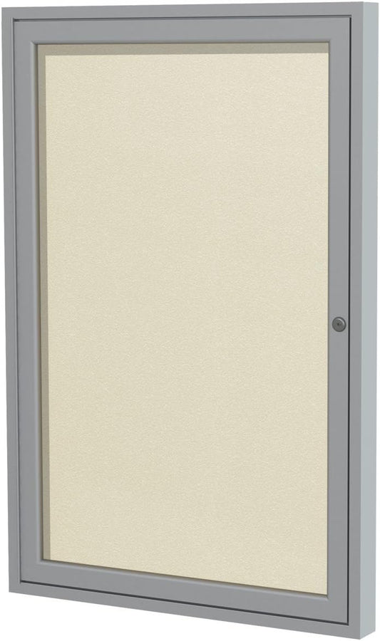 Ghent 24"x18" 1-Door Outdoor Enclosed Vinyl Bulletin Board, Shatter Resistant, with Lock, Satin Aluminum Frame - Ivory (PA12418VX-185), Made in the USA
