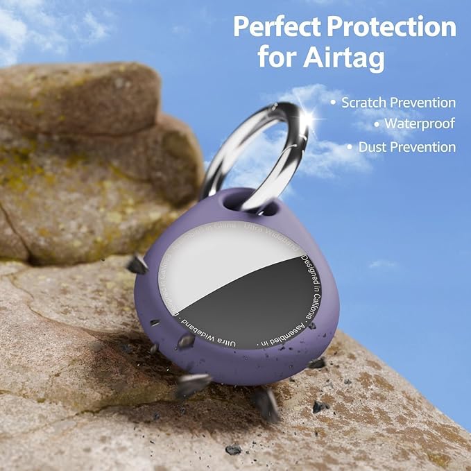 for AirTag Keychain Holder with Wire Cable, Secure Lock Case for Air tag, Compatible with AirTags, Key Ring Chain Luggage, for Airtag Accessories for GPS Item Finder Tracker, Purple