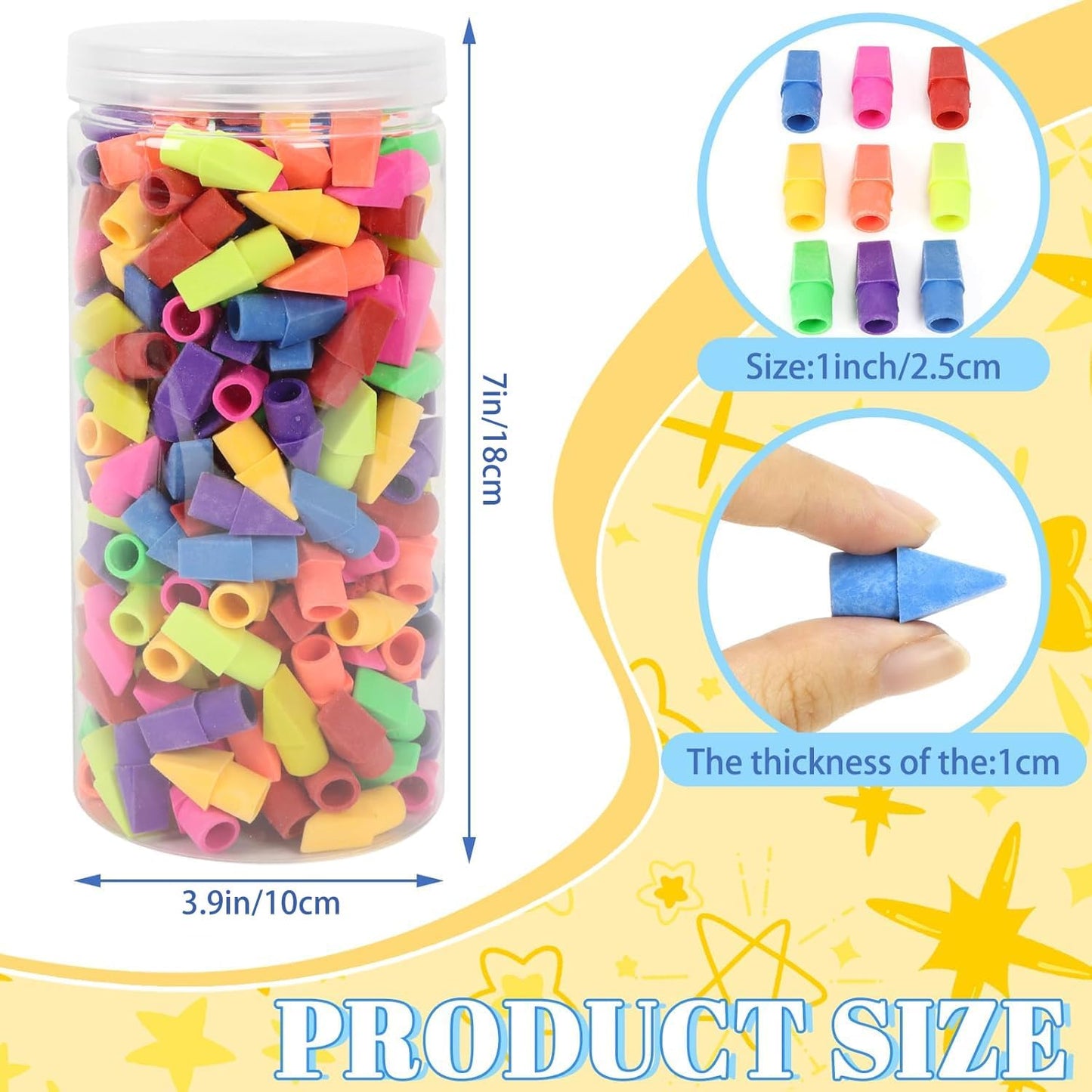 PRALB 400pcs Pencil Top Eraser Bulk Caps for Pencils,Chisel Shape Erasers Toppers for Party Favors Games Prizes, Pencil Top Erasers Cap for Home School Classroom Office