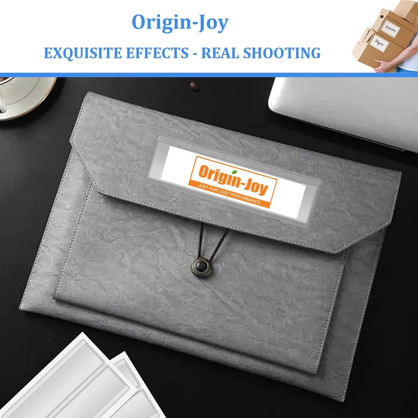 Origin-Joy 25 PCS Self-Adhesive Index Label Pockets, Clear Plastic Peel & Stick Card Holders with Top Open for Loading (3 x 2 inch)