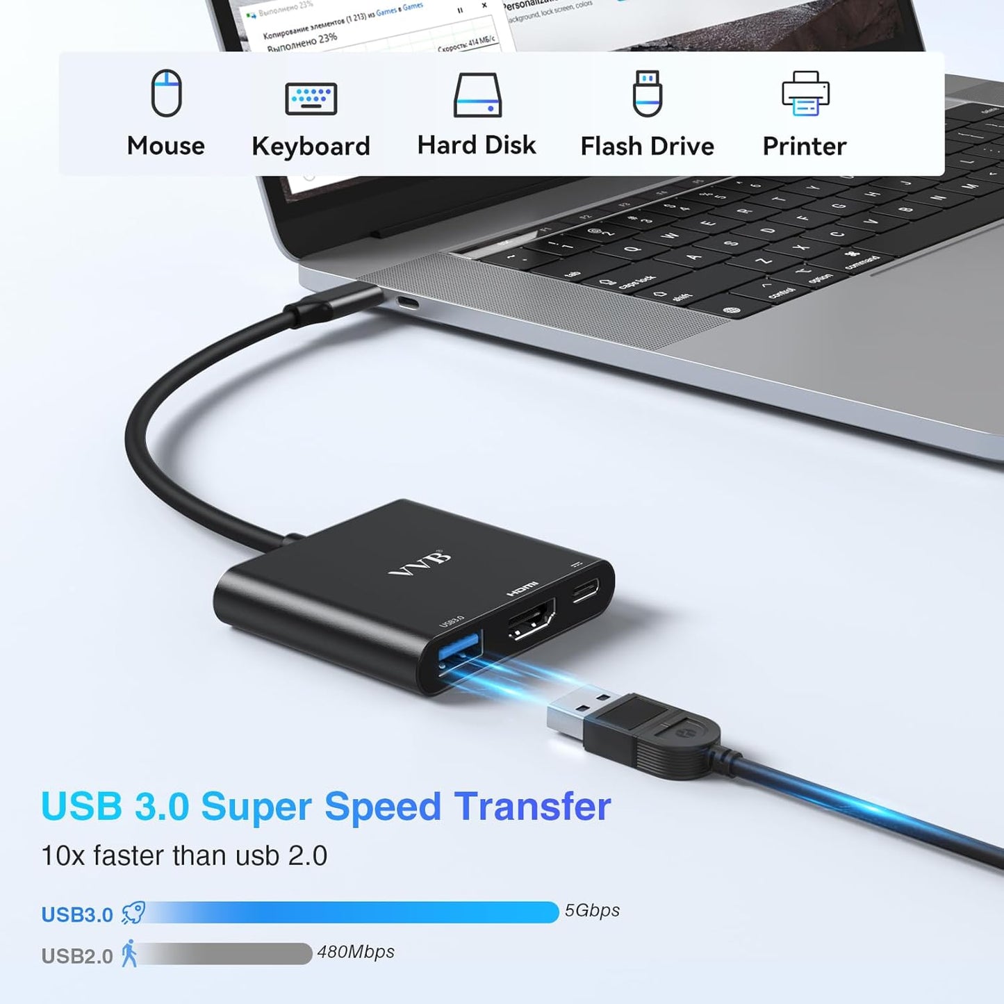 USB C to HDMI Adapter, USB-C Adapter with 4K HDMI,USB3.0,Type C PD Charge Port 4K Multiport Digital AV Converter for iPad Pro/air,MacBook Pro/air,Tablet,Switch and More USBC Device