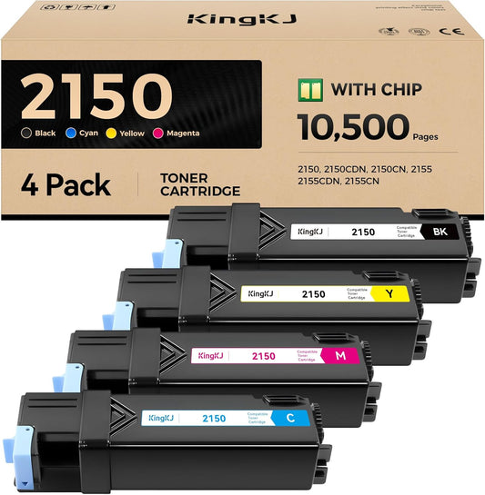 2150 Toner Cartridge High Yield 4-Pack Compatible Replacement for Dell Color Laser 2150 2150CDN 2150CN 2155 2155CDN 2155CN Printers Ink (Black 331-0719 Cyan 331-0716 Magenta 331-0717 Yellow 331-0718)