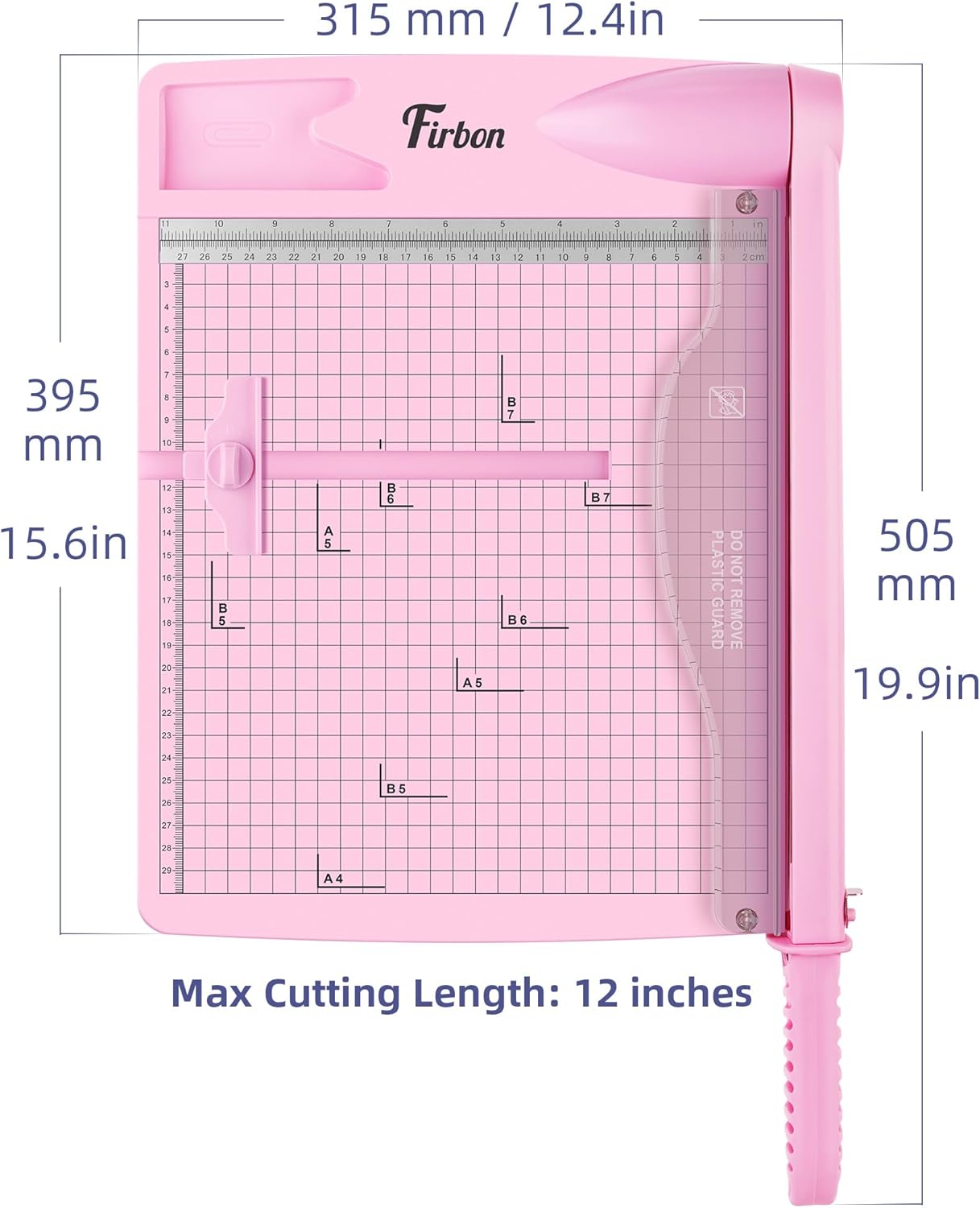 Firbon 12" Guillotine Paper Cutter, Heavy Duty 30-Sheet Capacity Trimmer for Cardstock, Photos, Scrapbooking, Office, Classroom, Studio (Pink)