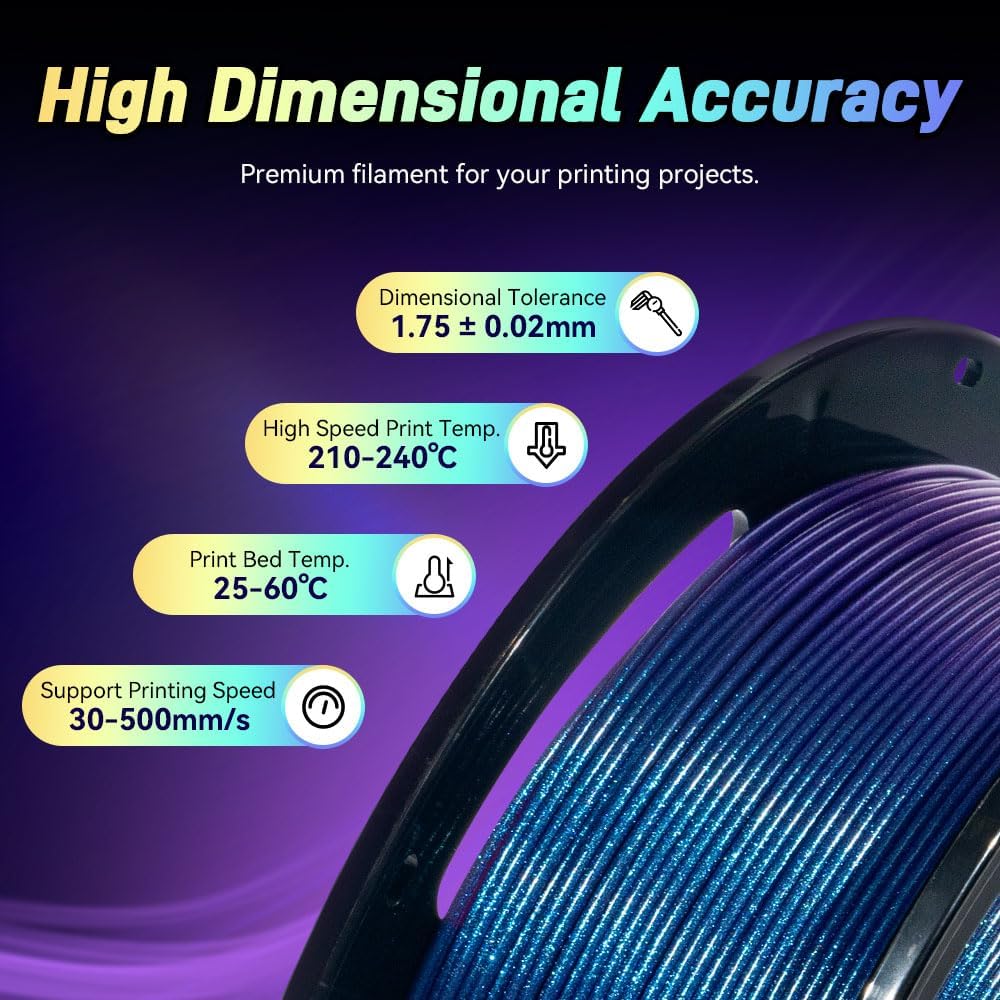 FLASHFORGE Chameleon Rapid PLA Filament 1.75mm Nebula Purple, PLA Color Shift High Flow Speedy 3D Printer Filament, Max 500mm/s Fast Printing, Display Shimmering Effects from Various Angles and Light