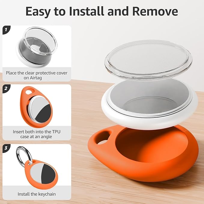 for AirTag Keychain Holder with Wire Cable, Secure Lock Case for Air tag, Compatible with AirTags, Key Ring Chain Luggage, for Airtag Accessories for GPS Item Finder Tracker, Orange