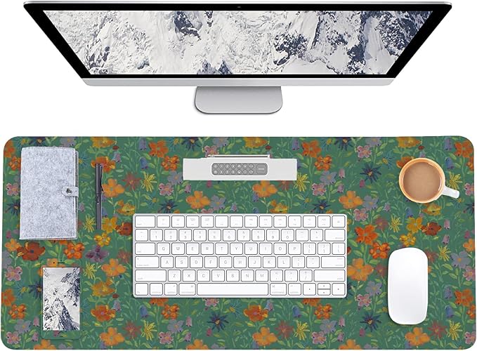 Botanical Floral Desk Pad Blotter,Large Mouse Pad 35 x 17in,PU Leather Desk Mat Writing Pad Protector, Non-Slip Waterprrof,Desktop Decor for Home Office Women Girls (Gorgeous Flowers)