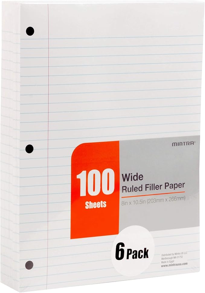Mintra Office Filler Paper (Wide Ruled, 600 Sheets (6pks of 100))