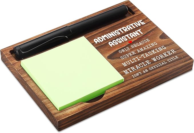 Administrative Assistant Sticky Note Holder Wooden Notepad & Pen Holder 6.5" x 4.7" Sticky Note Pad Holder Dispenser for Desk Administrative Assistant Work Humor Gifts, NPA189