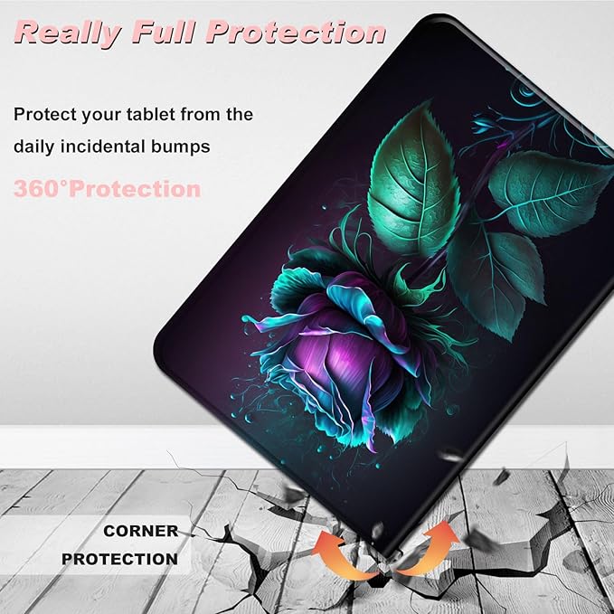 for All-New Kindle Fire 7 Tablet Case (12th Gen, 2022 Release),Slim Lightweight Smart Shell Stand Cover with Auto Wake/Sleep for Amazon Fire 7 Kids Tablet,Blue Rose Flower