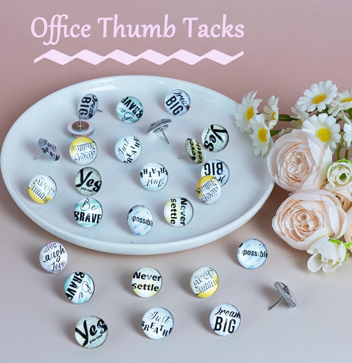 24Pcs Decorative Push Pins,Decorative Thumb Tacks for Bulletin Board, Cork Board Thumbtacks,Photos Wall Maps,Cute Thumbtack for Cubicle Decor,Classroom,Home and Office Decor(Motivational-Yes)