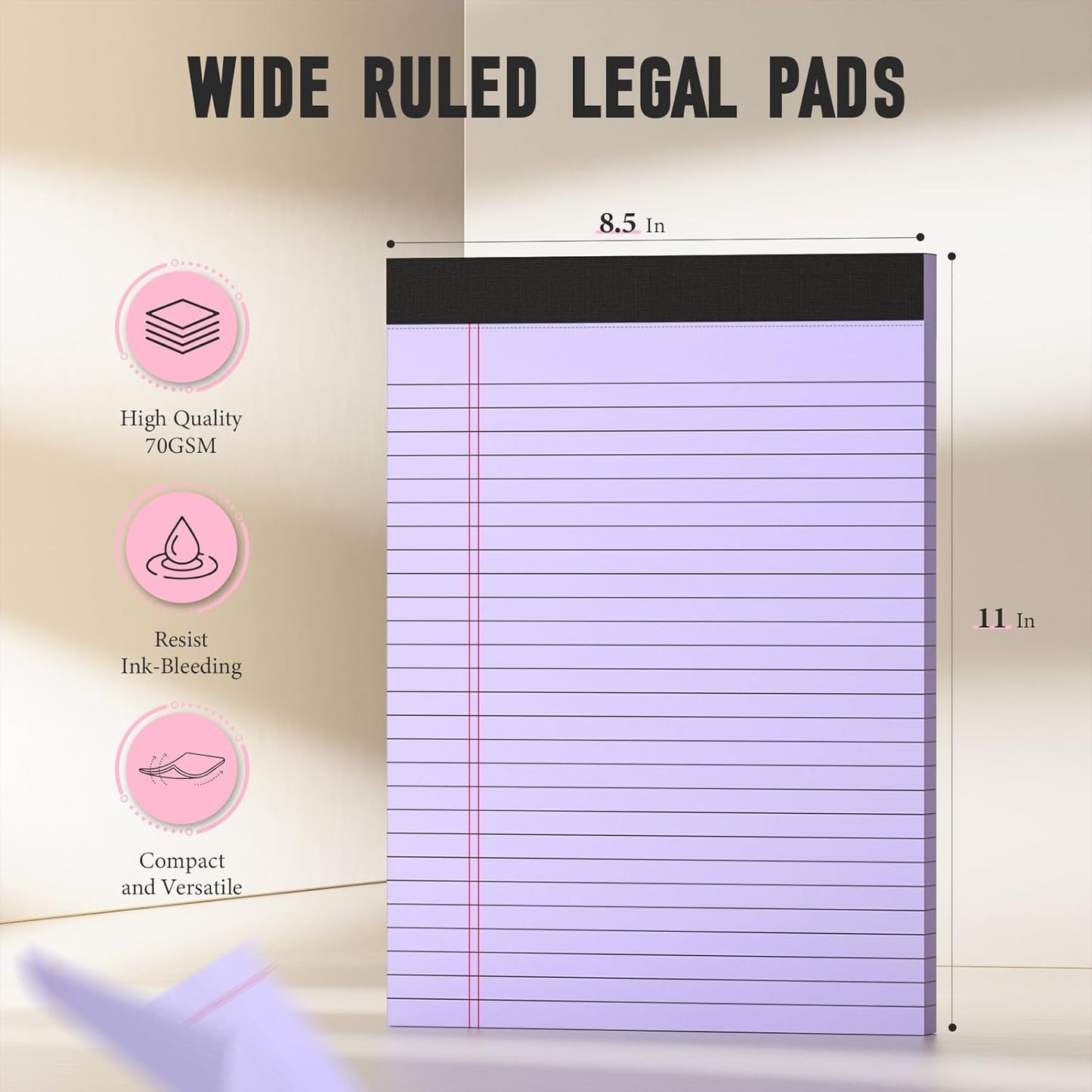 8.5 x 11 Legal Pads, Colored Legal Pads, Wide Ruled, 24 Pack Note Pads 8.5 x 11, Multicolor Perforated Note Pads with Sturdy White Back, Writing Pad,30 Sheets Per Notepad for School, Home, Office