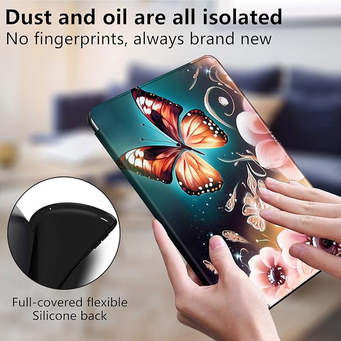 for Kindle Fire 7 case 2019 2017 Release 9th 7th Generation,360 Degree Rotating Stand Smart Protective Cover Case for Amazon fire 7 Tablet 9th/7th Generation,Cute Butterfly Flowers