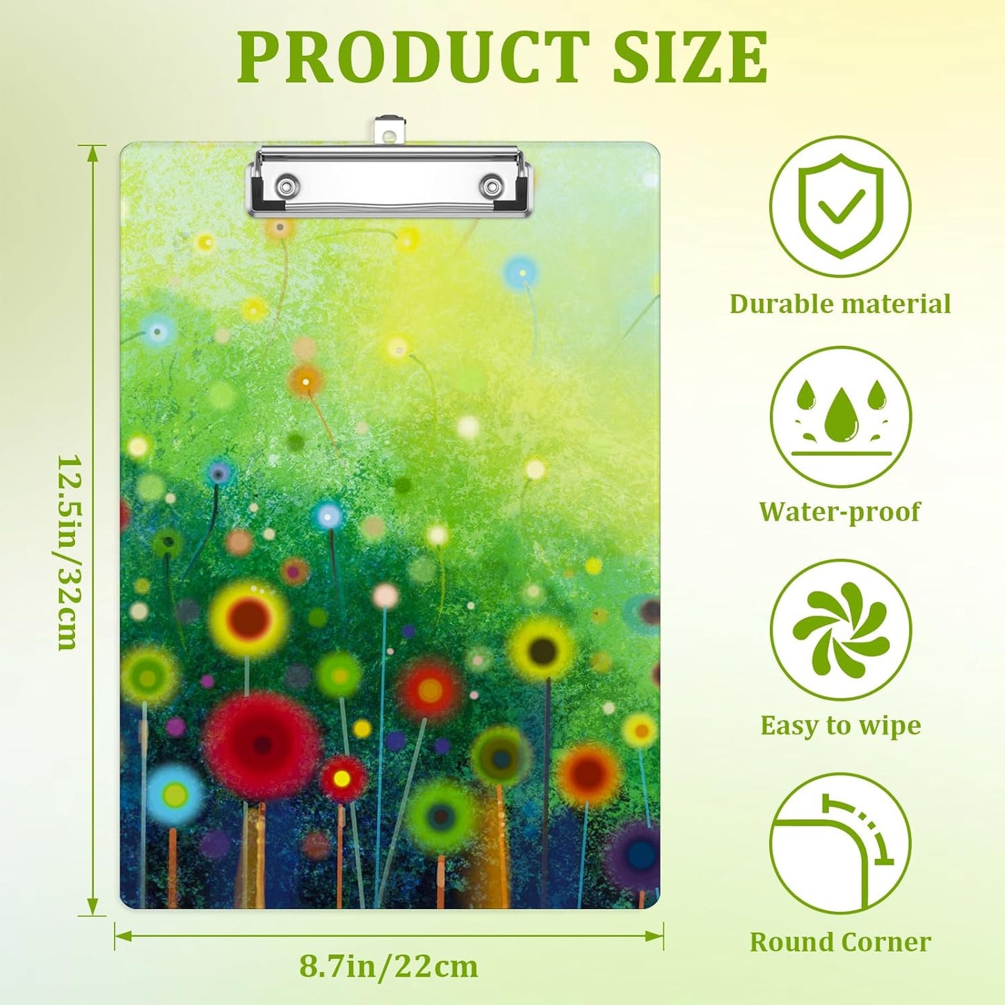 Vintage Floral Clipboard,Decorative Acrylic Clipboard with Low Profile Metal Clip for Office,School,Teachers,Students Standard Letter Size 9x12.5