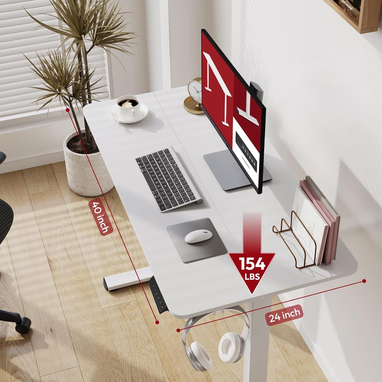 SANODESK Electric Standing Desk 40x24 Inch Height Adjustable Stand Up Desk Home Office Computer Workstation Sit Stand Home Office Desk with Splice Board (White Frame + White Top)