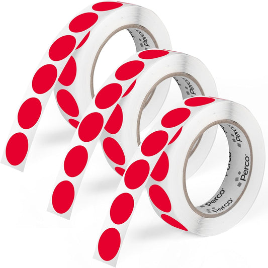 Perco Red 1-Inch Round Circle Dot Sticker Labels - Multi-Roll Pack (3 Rolls, 1,000 Labels Each) - Permanent Adhesive, Vibrant Colors, Strong Hold - Perforated for Easy Use - Made in USA