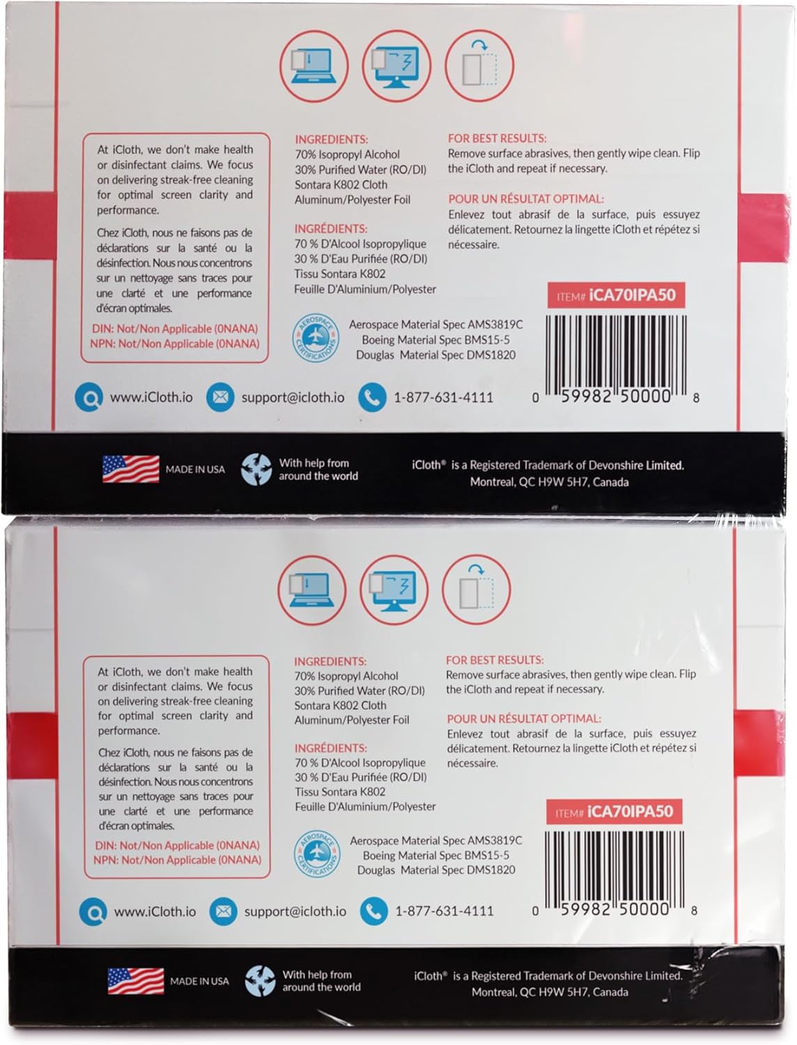 iCloth 70% Isopropyl Alcohol Large Screen and Electronics Wipes, Lint-Free, Streak-Free, Fast-Drying, Removes Dust and Fingerprints (100 Wipes)