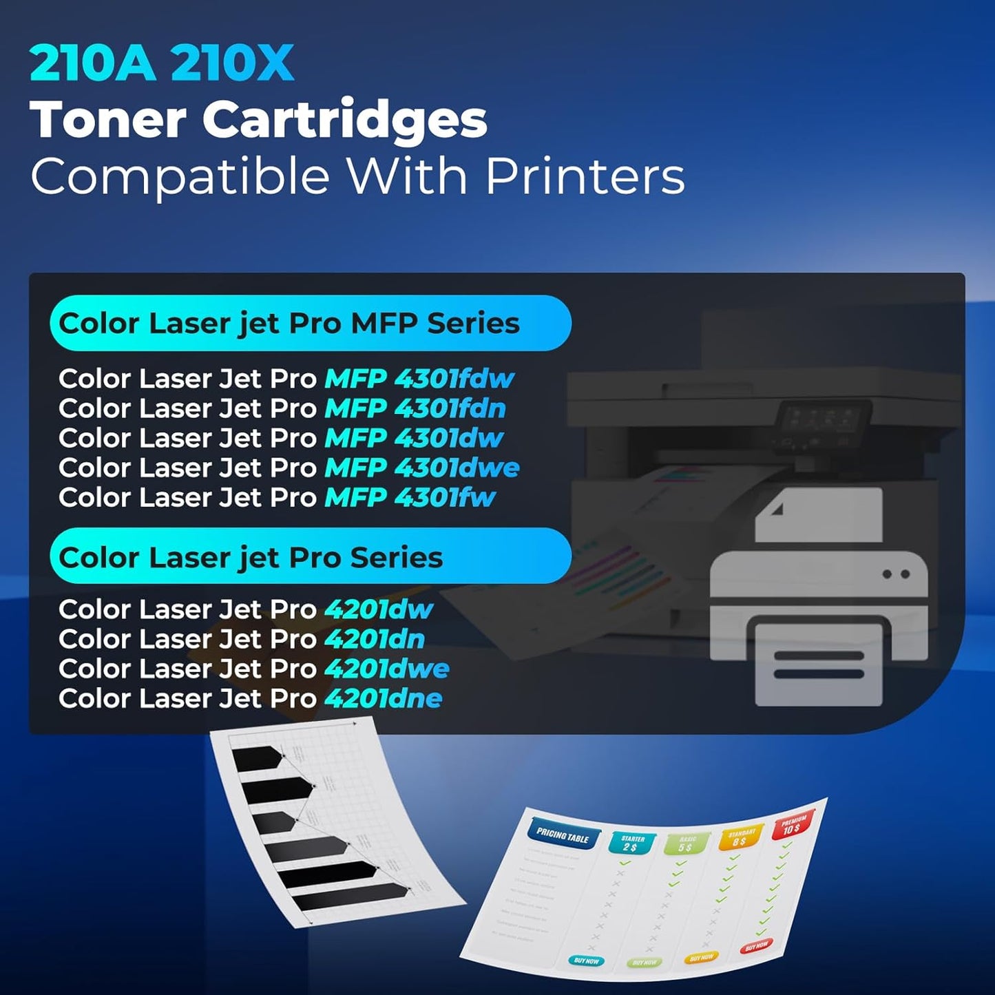 210X Toner Cartridges High Yield Compatible for HP 210X 210A Toner Color Laser jet Pro MFP 4301fdw MFP 4301fdn Compatible for Color Laser jet Pro 4201dw 4201dn MFP4301fdw MFP4301fdn (4 Pack with Chip)