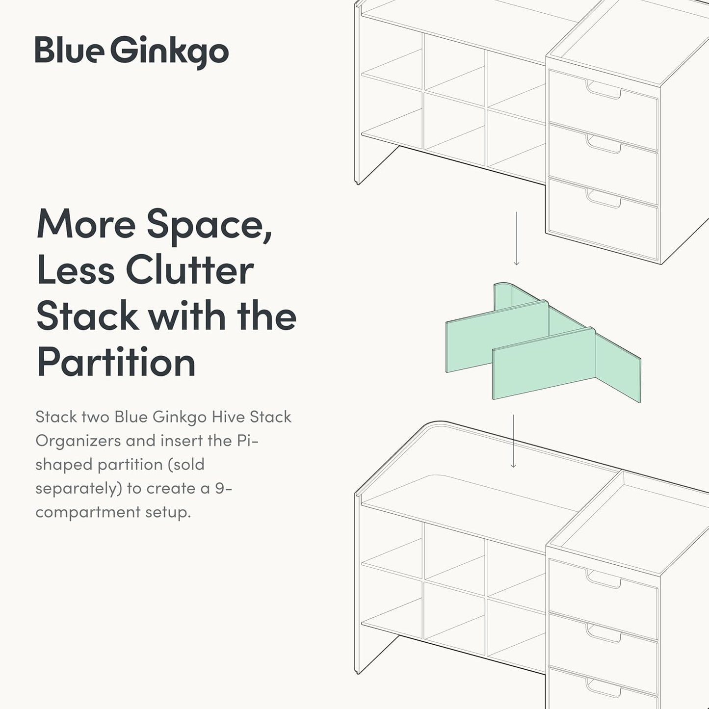 BLUE GINKGO Hive Stack Organizer Partition – (Made in Korea, Blue)