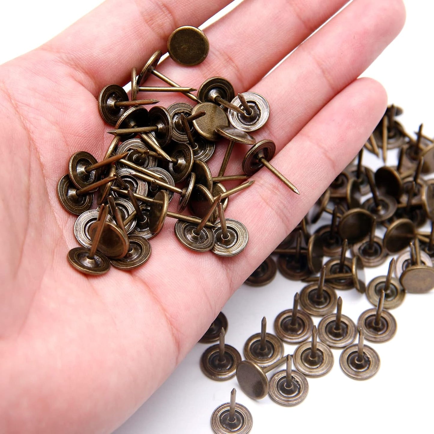 Piutouyar Bronze Flat Head Upholstery Tacks, Decorative Tack, Furniture Tacks Pins 11mm x 17mm / 0.43 Inch x 0.67 Inch, Upholstery Nails for Sofa, Door, Jewelry Box(100Pcs)