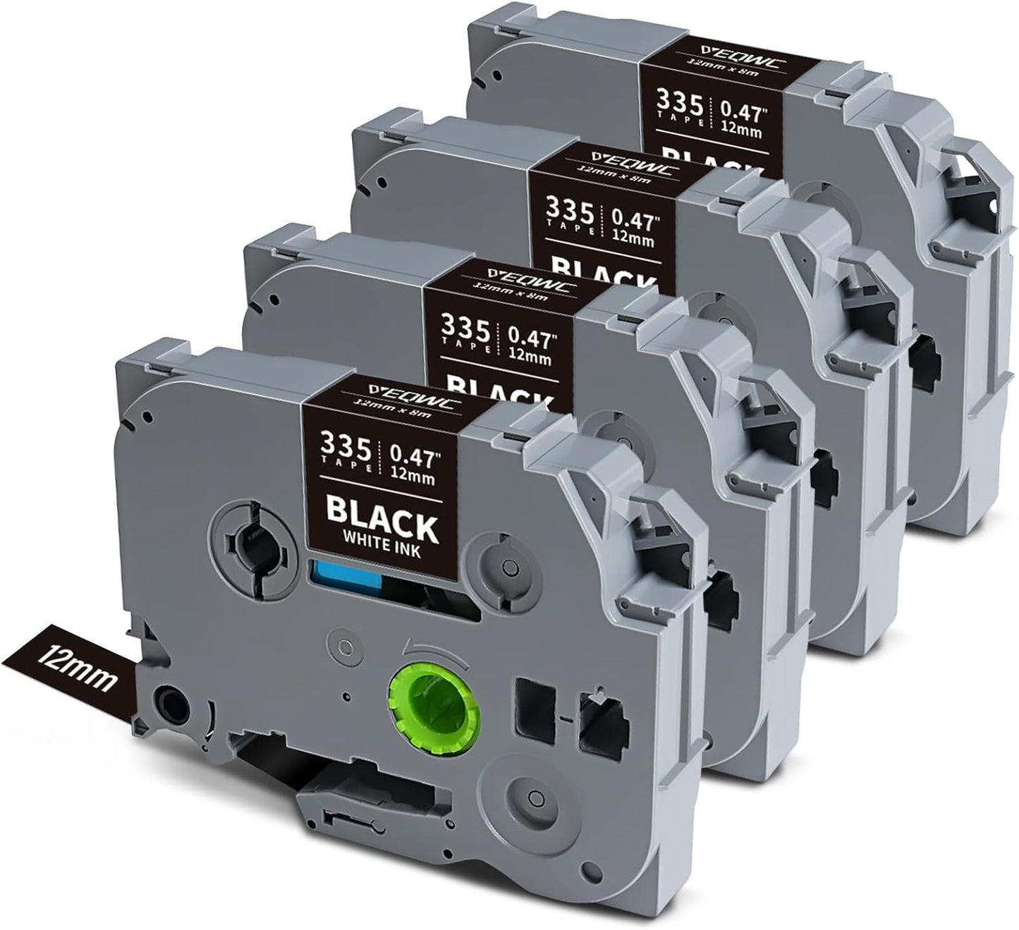 Tze335 Tze 12mm 0.47 Laminated Black Label Maker Tape Compatible for Brother Tze-335 Tz-335 Tz 1/2 Refill Work for Ptouch PT-D210 PT-D220 PT-H110 PT-D400 PT-D600, White on Black, 4 Pack