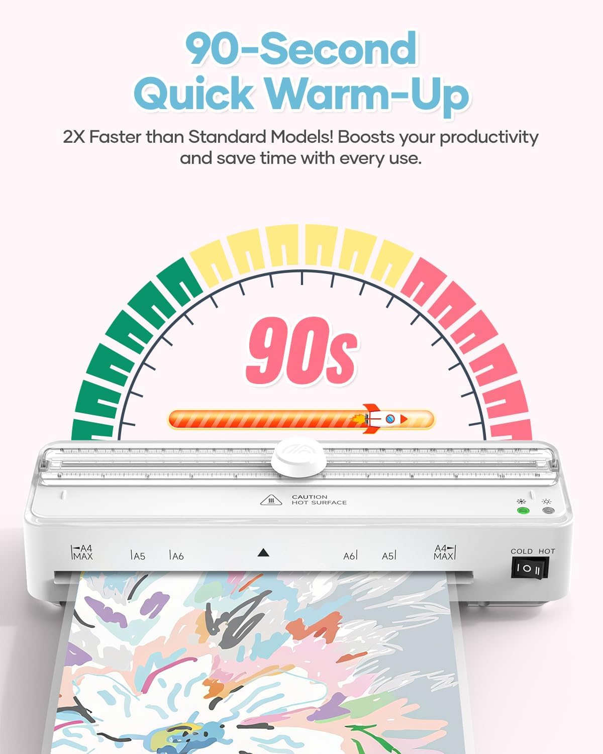 Kejector Laminator Machine, 9 Inch with 20 A4 Sheets Thermal and Cold Lamination Built in Cutter Quick Warm Up for Home Office School, White