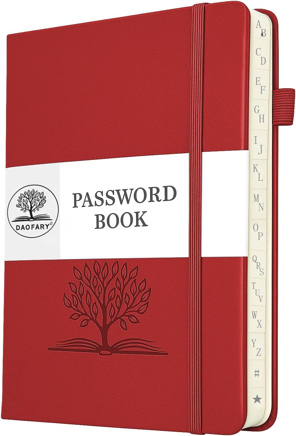 DAOFARY Password Book with Alphabetical Tabs - Small Password Keeper Book (5.6 * 4.3 in) with Inner Pocket, Hardcover Password Keeper Notebook for Log Internet Website Information (Red)
