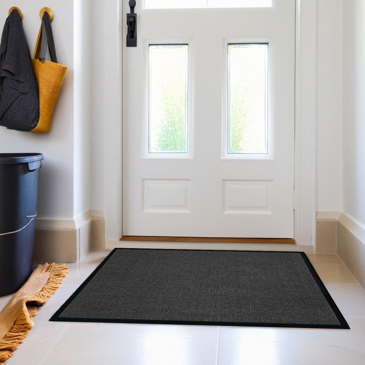 Front Door Mat, 4' x 6' Extra Large Commercial Industrial Rug Heavy Duty Outdoor Indoor Entryway Doormat Low Profile Welcome Entry Door Mat Non Slip Backing for Entrance Home Office,Black
