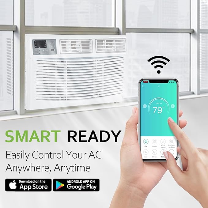 WiFi Enabled 8,000 BTU Window Air Conditioner, Smart Window AC Unit with Remote and Washable Filter, Energy Saving AC for Home, Bedroom, Cools up to 350 Sq. Ft