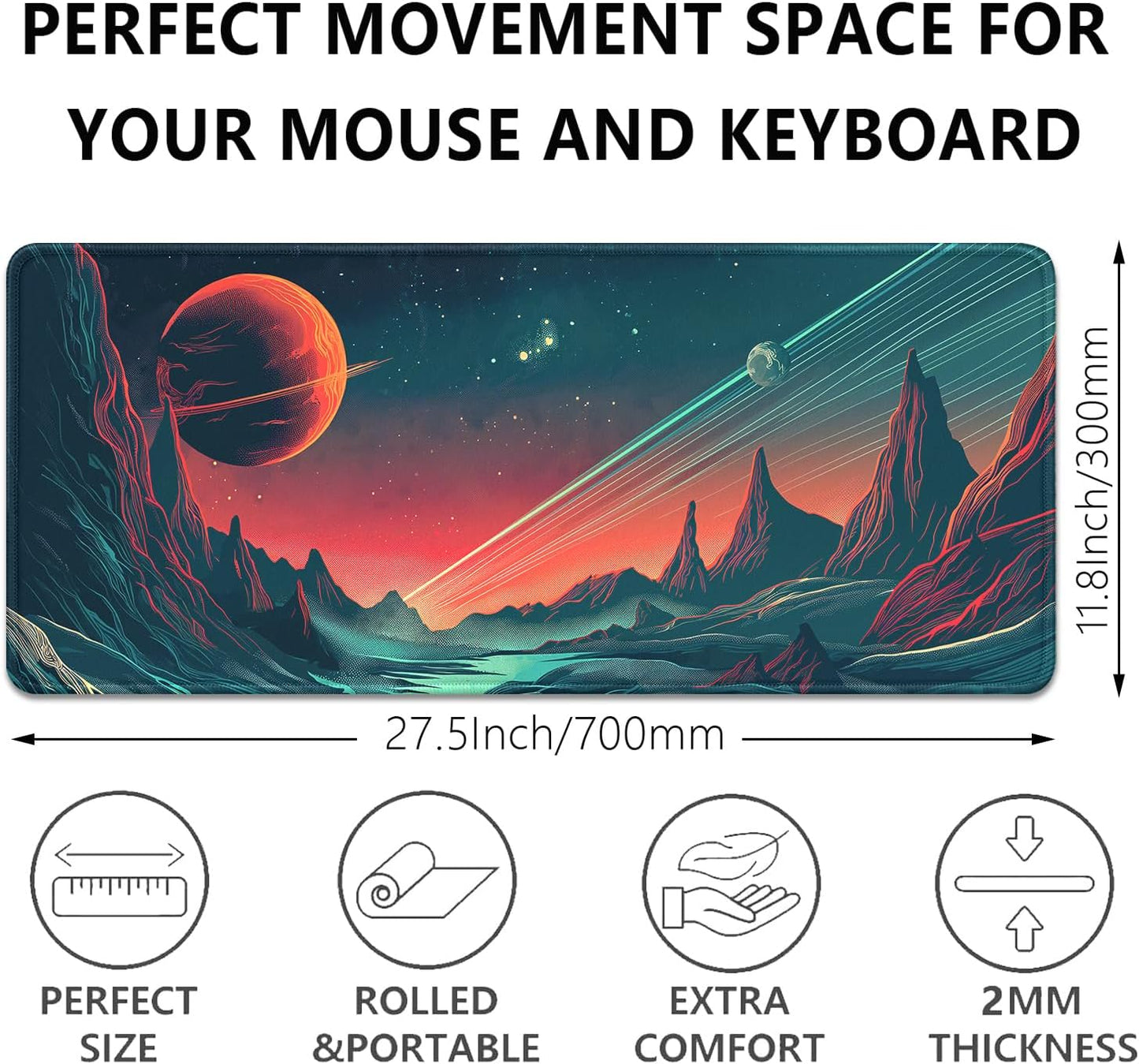 Sci Fi Space Planet Mouse Pad,Extended Mousepad Desk Pad with Stitched Edges,Non-Slip Waterproof Rubber Base Mouse Mat for Office Computer Keyboard Laptop Home(27.5x11.8 in)