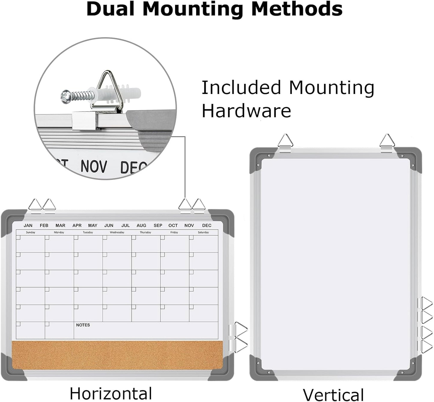 EAONE 16x12 in Double Side Whiteboard Calendar & Cork Board Combo for Wall, 3 in 1 Magnetic Dry Erase Whiteboard Monthly Calendar and Bulletin Board with Aluminum Frame for Home Office Kitchen