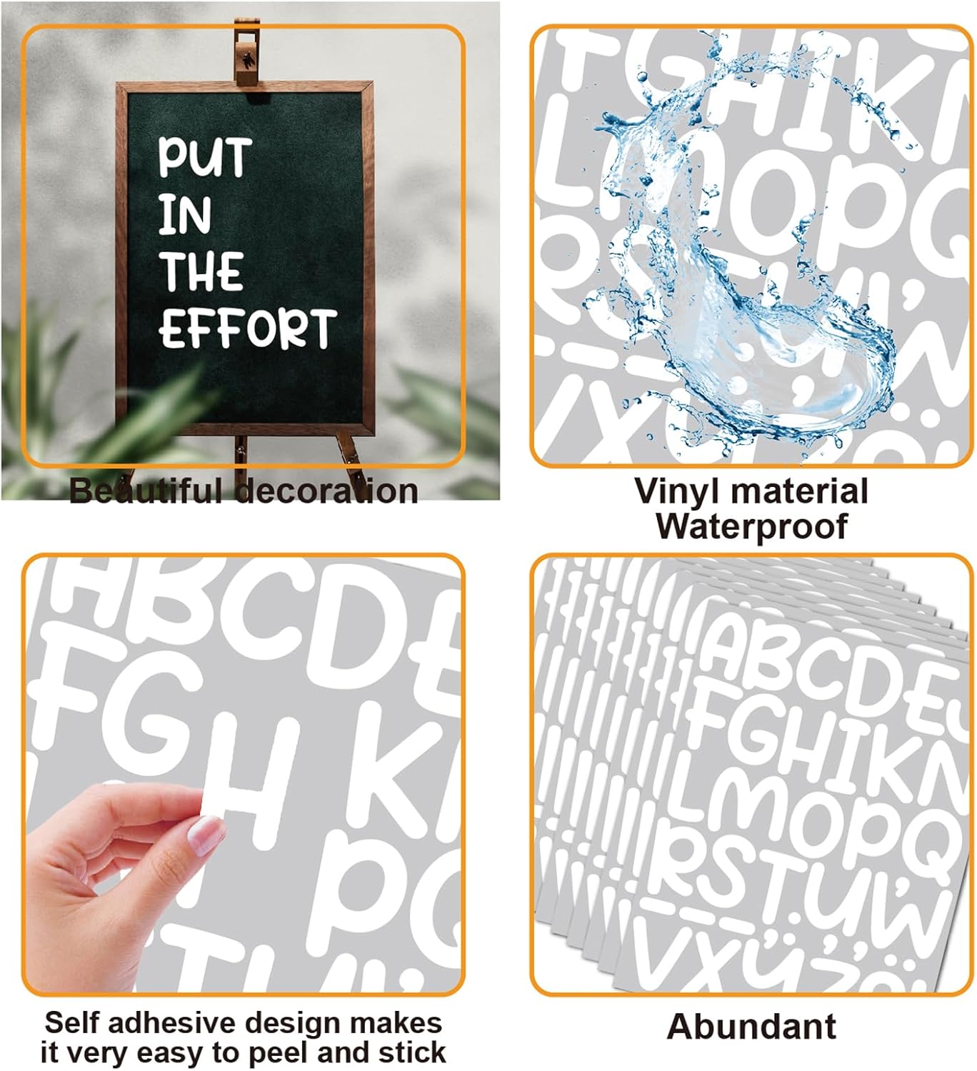 Bemeol 1368 Pieces Letter Stickers 36 Sheets 2 Inch Alphabet Letter Stickers Vinyl Self Adhesive Sticker Letters for Bulletin Board Home Classroom Mailbox Decor(White)