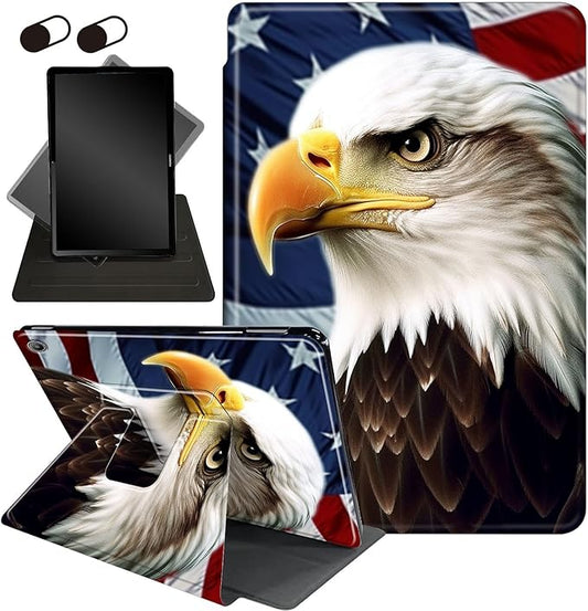 for All-New Amazon Kindle Fire HD 10 Tablet Case (13th Generation, 2023 Release) 10.1", 360 Degree Rotating Stand Cover with Auto Wake Sleep Case for Fire Tablet 10 2023,American Flag/Eagles