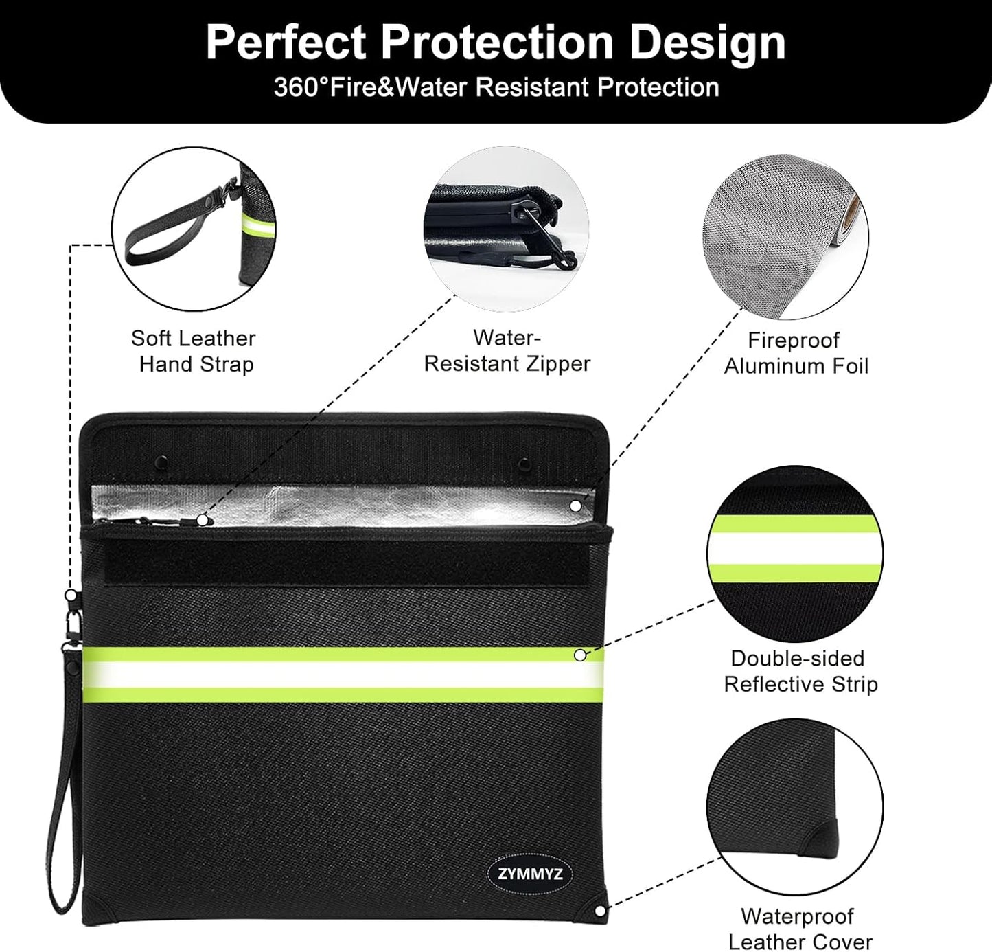 Upgraded Insulated Fire Proof Money Bag for Cash,6200℉ Fireproof&Waterproof Document Pouch with Water Resistant Zipper,Fireproof Envelopes for Important Documents,Valuables（Not Suitable for A4 Files）