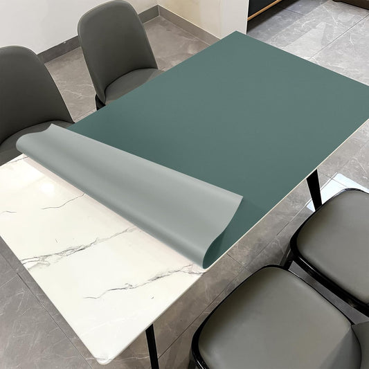 Leather Table Cover,1.8mm Thick,30x48 Inch Desk Cover,Large Desk Mat,Table Protector,Table Cover Protector,Kitchen Table Cover,Dining Table Mat,(Aqua Blue+Gray,30x48)