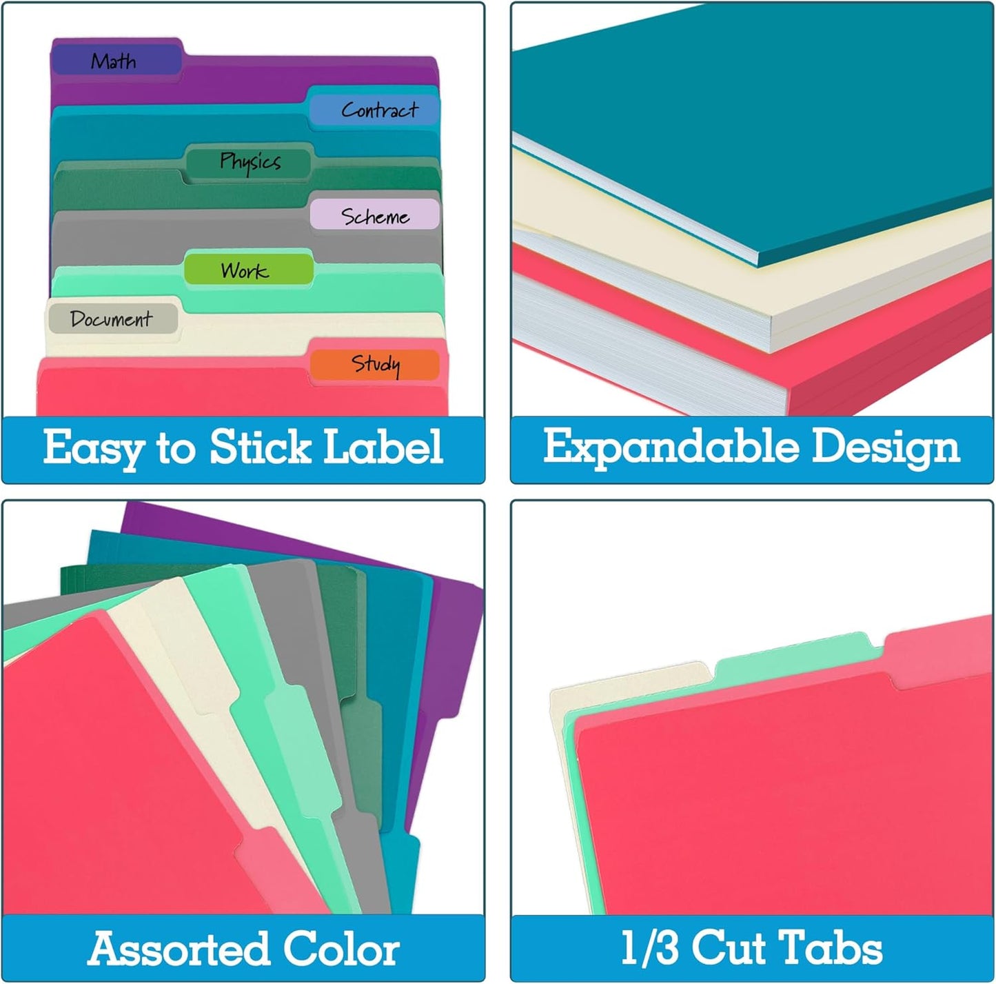 36 Packs Colored File Folders,Royal Blue File Folders Letter Size,1/3 Cut Tabs File Folder,Two-Tone File Folder,Manila File Folders for Office,School and Home,Organization