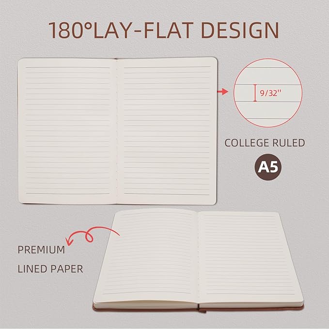 Lined Notebook Journal for Women Men 320 Pages A5 Hardcover Leather with Pen Holder College Ruled Journals for Work Note Taking Travel School Green