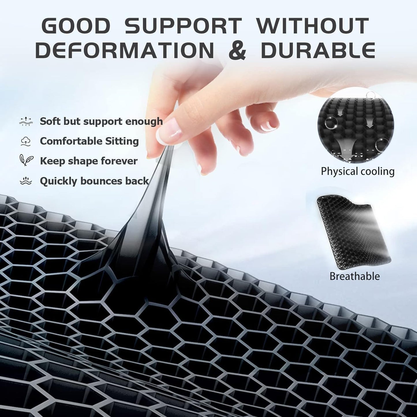 Extra Large Gel Seat Cushion, 17x17inch Double Thick Egg Gel Cushion for Pressure Pain Relief, Breathable Wheelchair Cushion Chair Pads for Car Seat Office Chair (Black)