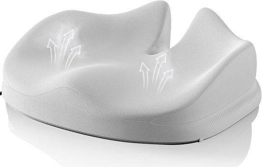 Benazcap Large Seat Cushion for Office Chair Memory Foam Coccyx Pain Relief Cushion Pillow for Back Support Non-Slip Seat Pad for Office Desk, Car Seat, Wheelchair, Sciatica-Grey