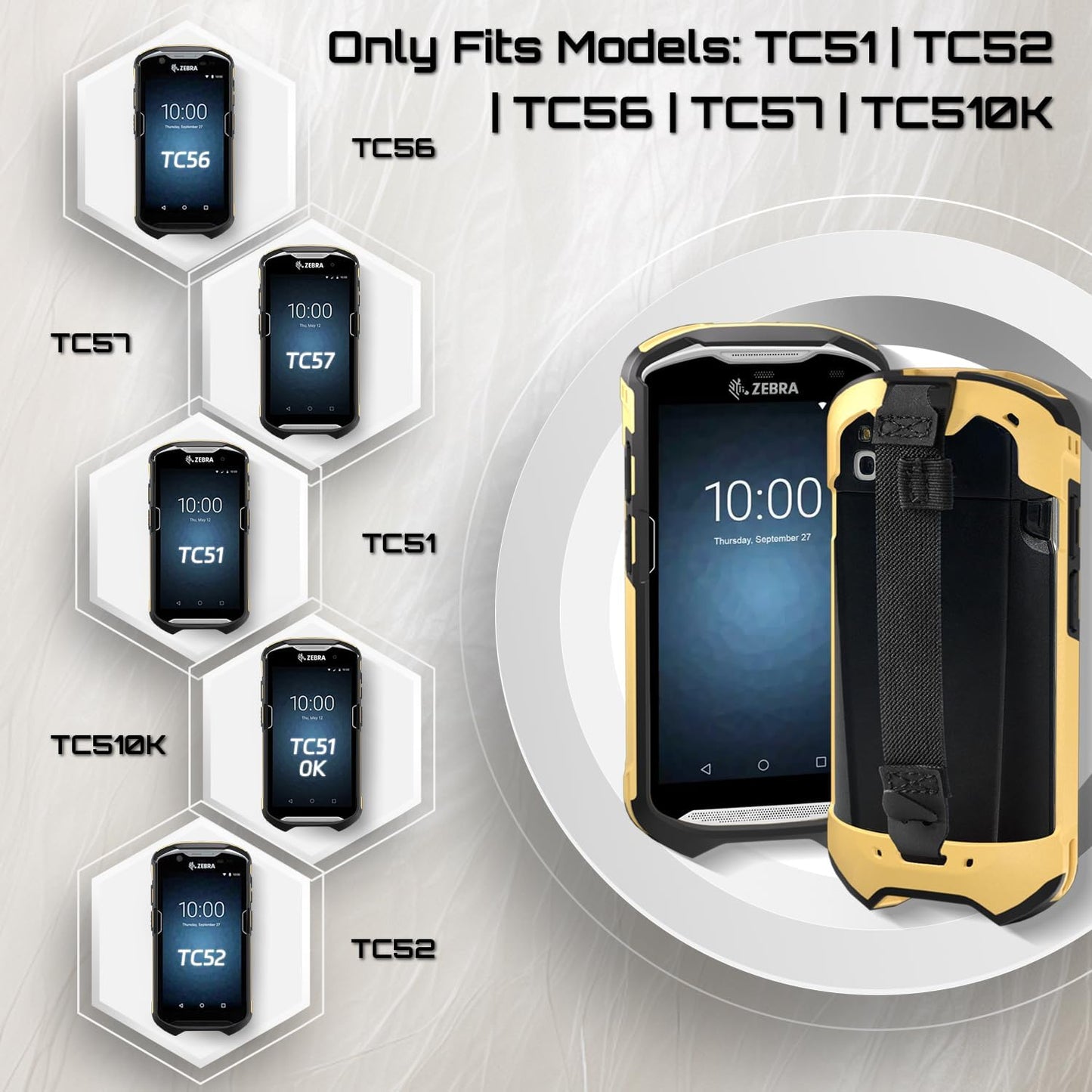 TC51 TC52 TC56 TC57 TC510K Case with Hand Strap - Protective & Ergonomic for Zebra Handheld Barcode Scanners SG-TC5X-EXO1-01 SG-TC5X-EXONHS-01 (Black-Yellow Blend)