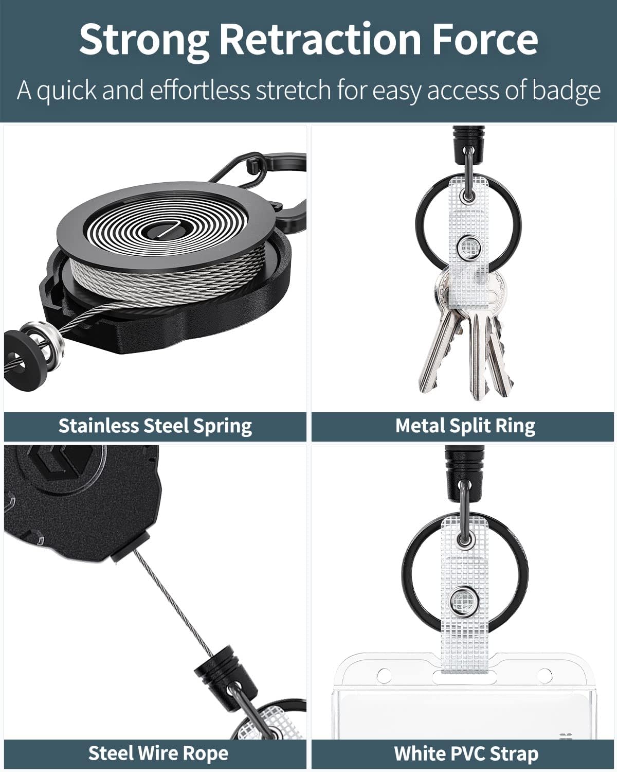 Uniclife 2-Card Thumb-Slot Badge Holder Vertical Clear Plastic Case with Retractable Keychain Badge Reel for up to 8 oz Hard Card Protector for IDs Credit Cards Driver’s Licenses and Passes