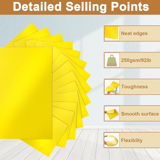 120 Sheets Solar Yellow Shimmer Cardstock 8.5 x 11 Crafts Paper, 250gsm/92lb Premium Glossy Paper Card Stock for Cards Making, Greeting Cards, Wedding Invitations, Menus