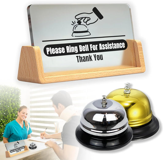 Desk Call Bell /2pcs Service Bells （Gold and Silver）/with Please Ring Bell for Assistance Sign/Suitable for Front Desk Reception in Shops, Offices, Warehouses, and Small Hospitals.