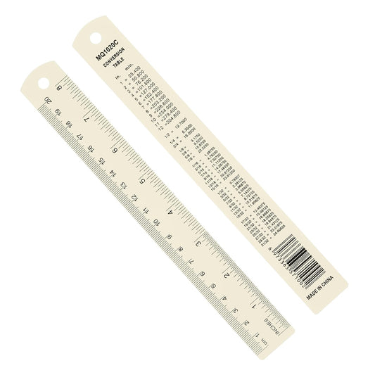 PATIKIL 20cm/8" Metal Ruler, 2 Pack Aluminum Alloy Rulers with Centimeters, Millimeters, Inches and Conversion Table Straight Edge Ruler for Writing Machinist Drafting, White